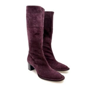 Bally Fitta/02 Aubergine Suede Knee High Boots Sz US 8.5 EU 39 Italy Block Heel